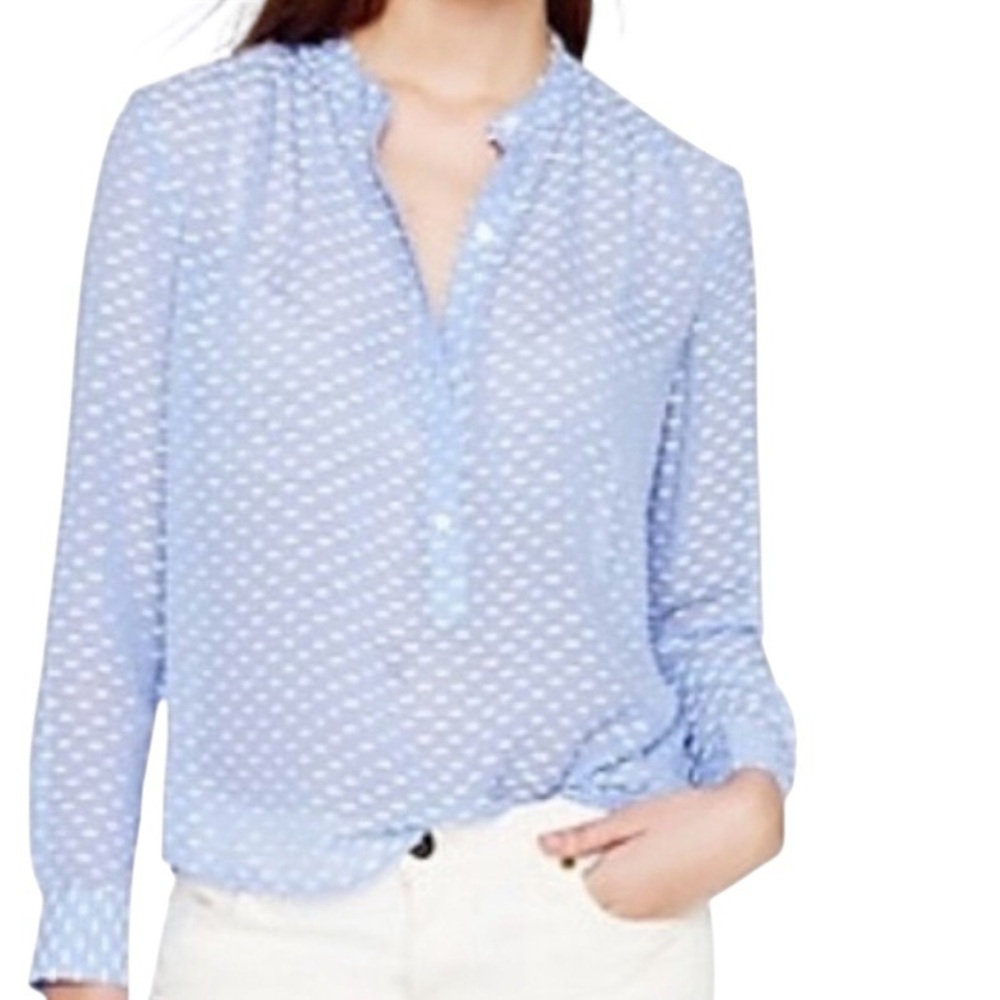 J. Crew Light Blue Silk Blend Dash Dot Blouse - Size: 0